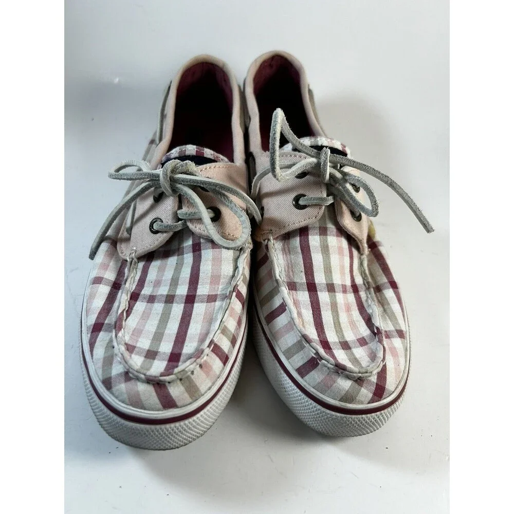 Sperry Topsider Pink Plaid Sneakers Boat Shoes Women’s 9 *flaw